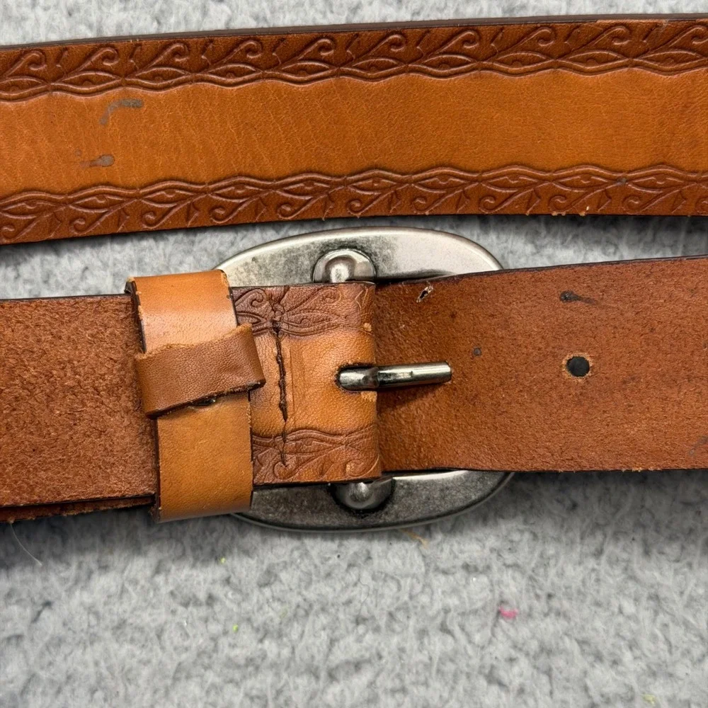 Carhartt WA017 Mens XXL Sz. 44-46 Tan Brown Nubuck Leather Embossed Western Belt